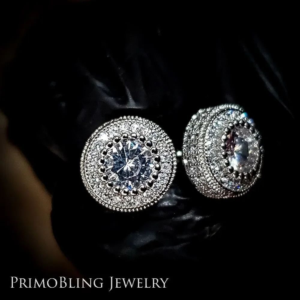 Silver Lab Diamond Stud Earrings - Picture 3 of 3